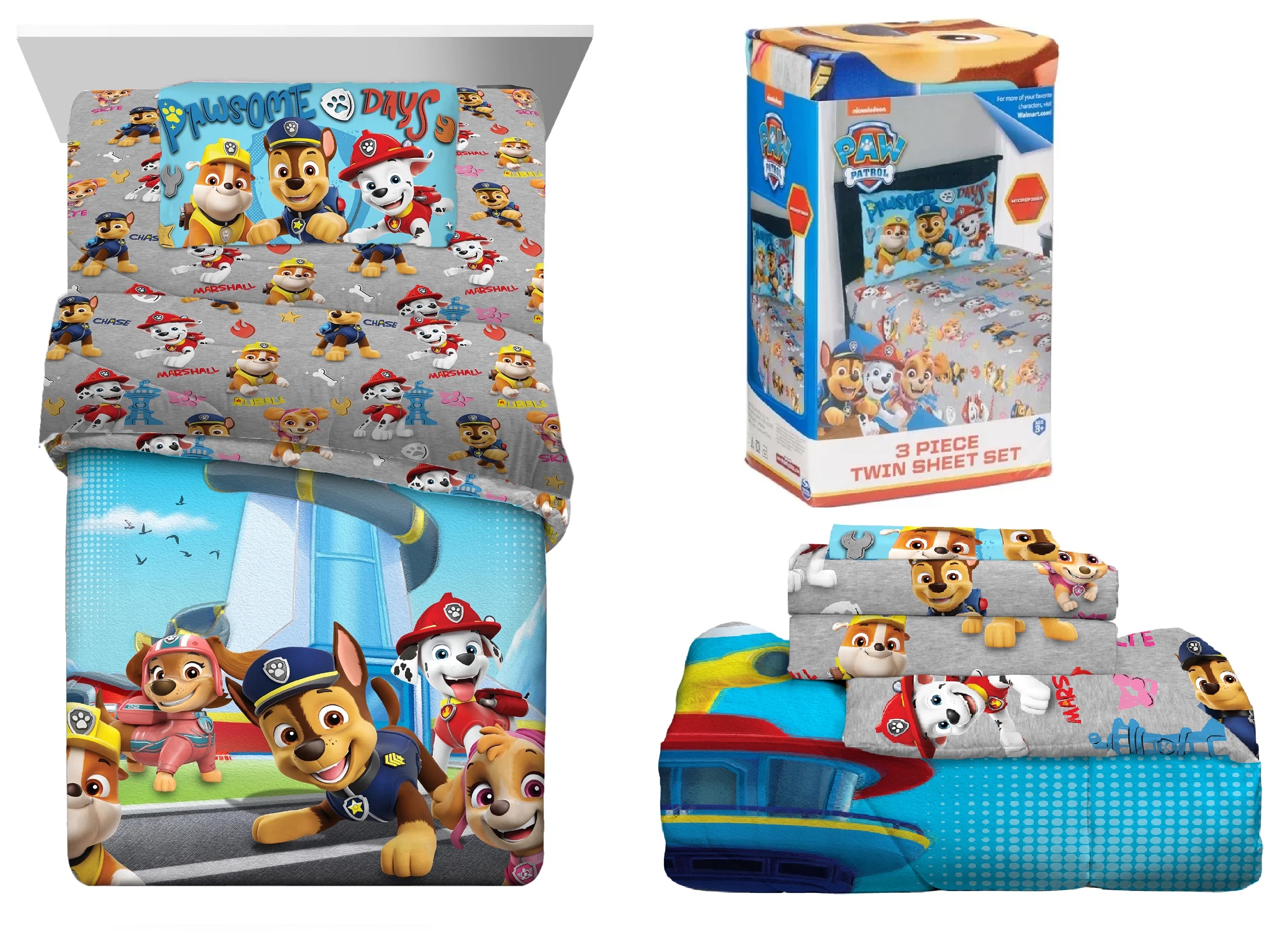 Set ropa de Cama Individual Paw Patrol 5pz Edredon 2 Vistas Sabanas