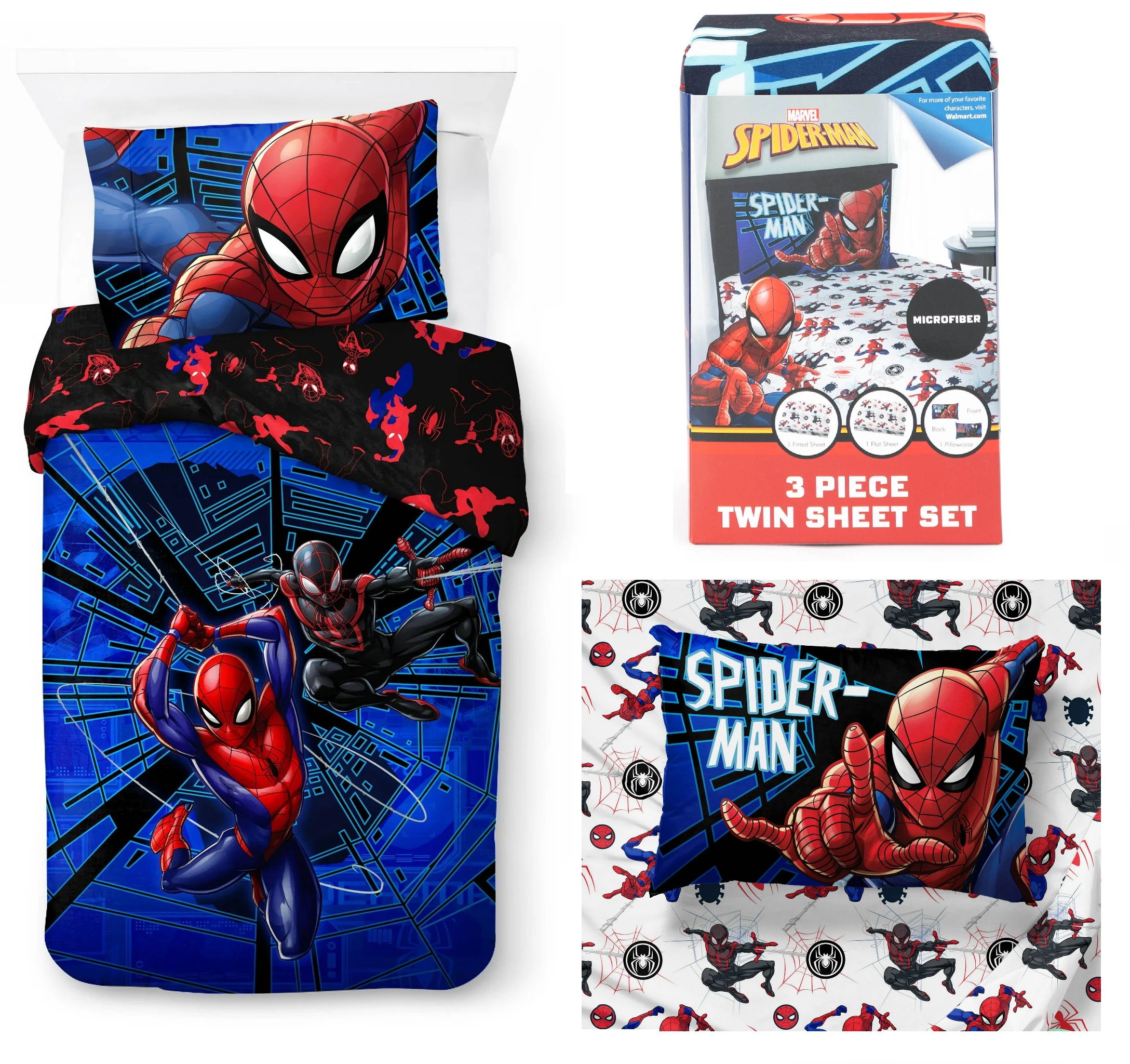 Set ropa de Cama Individual Spiderman 5pz Edredon 2 Vistas Sabanas