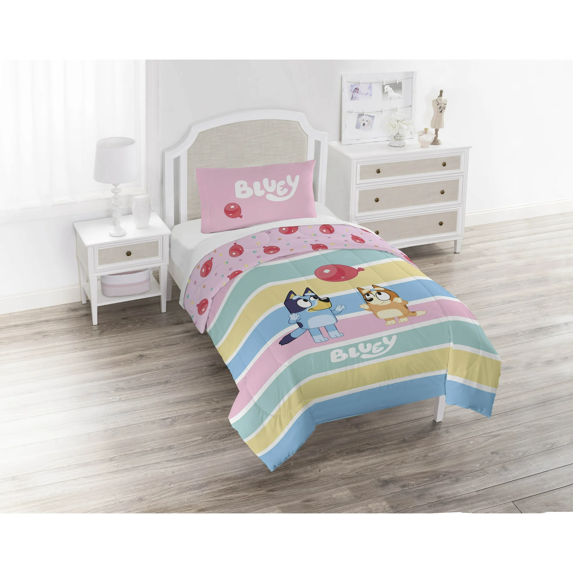 Edredon Bluey Rosa Reversible tamaño Individual y Matrimonial 2pz