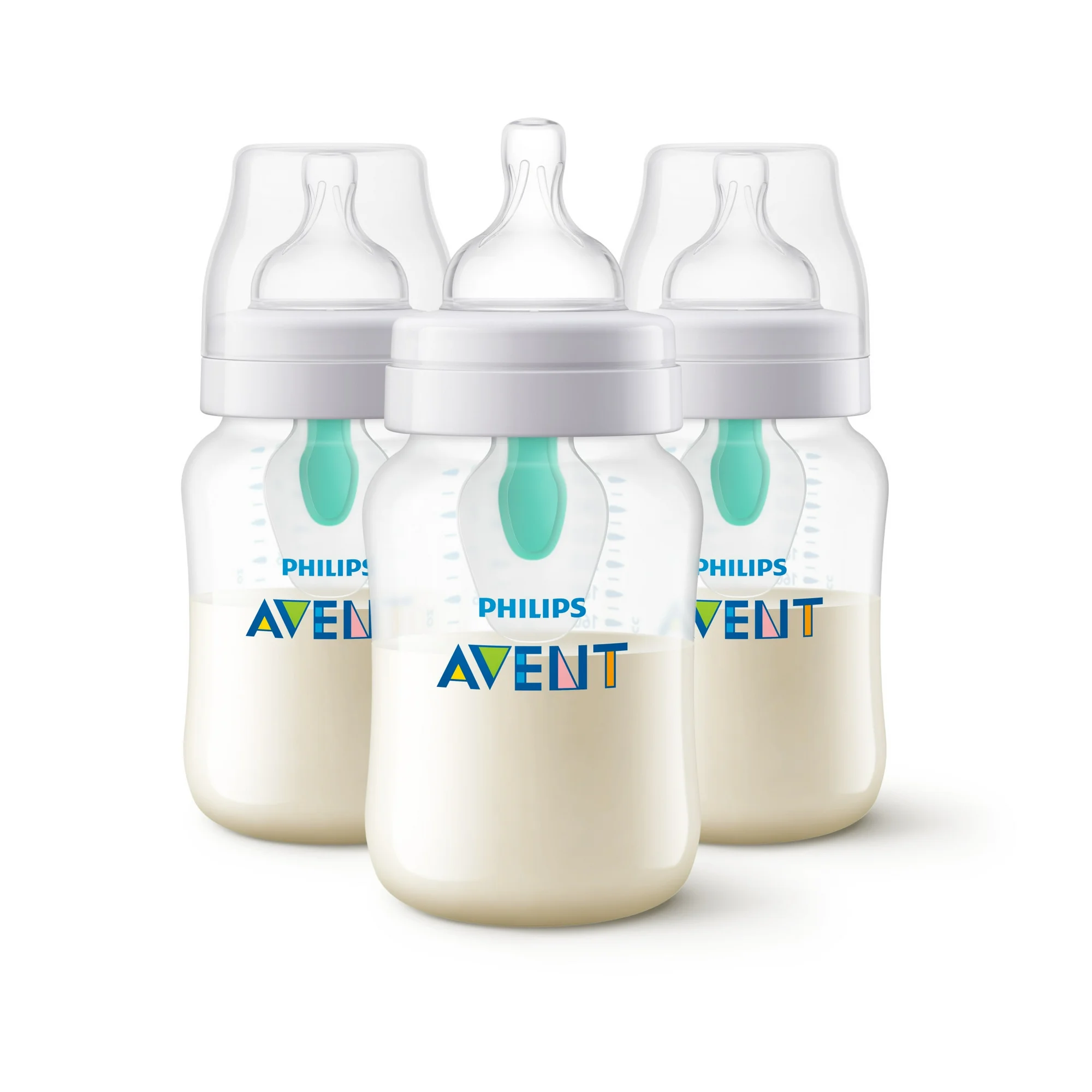 Philips Avent Set de Biberón Anti-colic 11oz, Válvula anti-cólico, Flujo medio, Tetina 3, 3m
