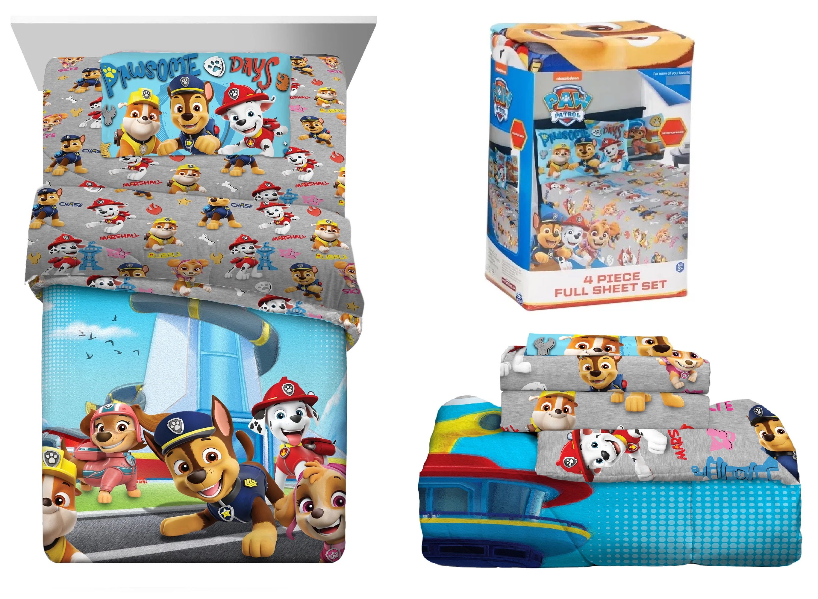 Juego Ropa de Cama Matrimonial Edredon 2 vistas Sabanas Paw Patrol 6pz
