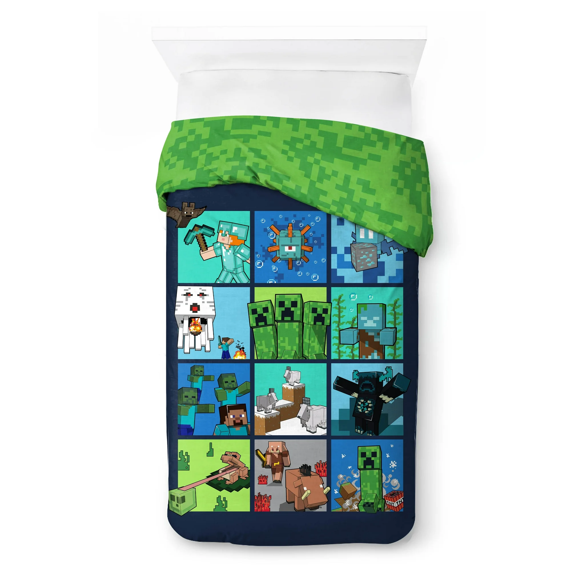 Edredon Minecraft Reversible tamaño Individual y Matrimonial 2pz