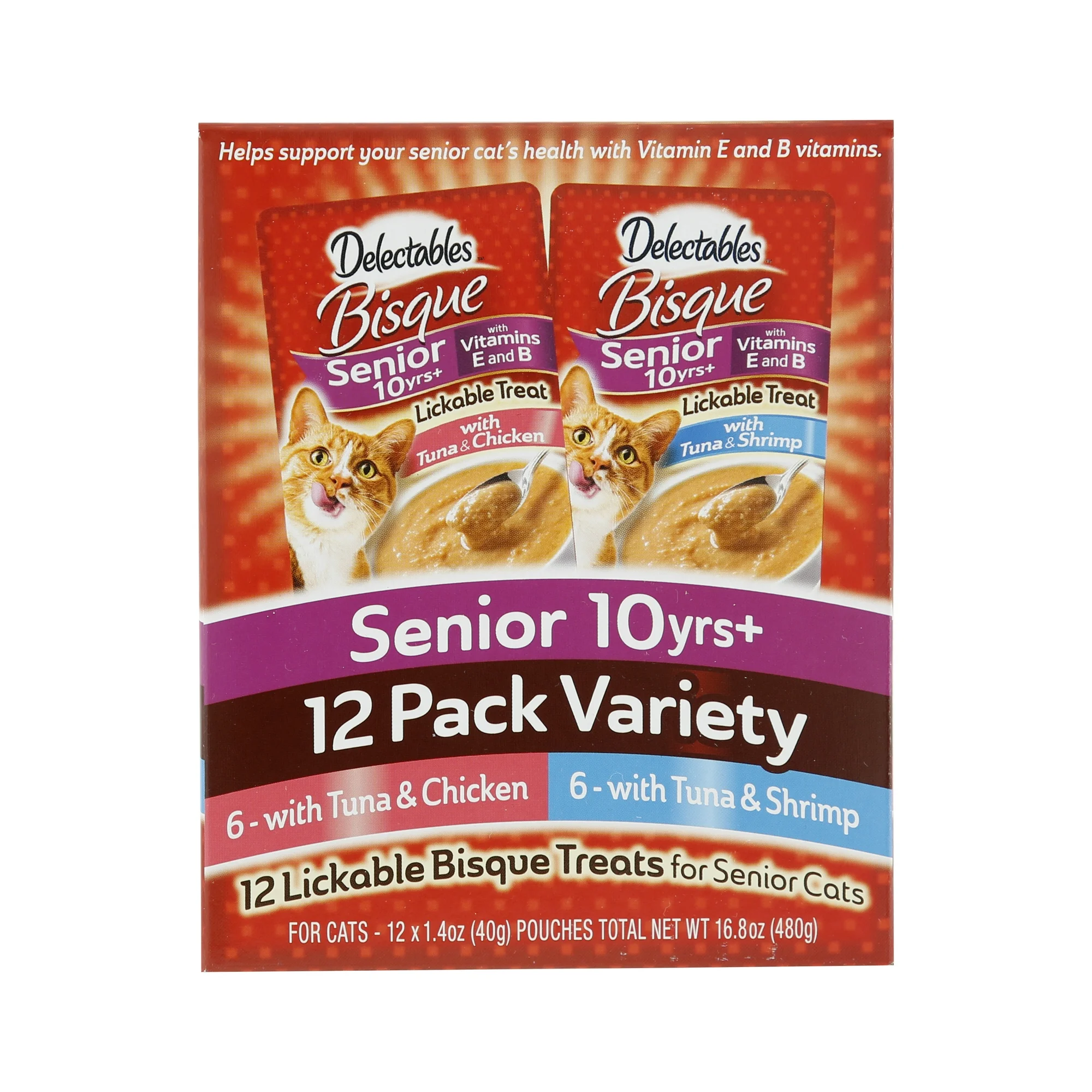 Delectables Humedo Atun Pollo Y Camaron Para Gatos 480g +10a 12PZ