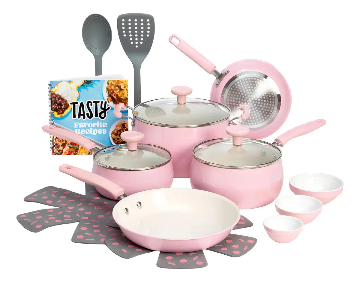 Tasty Bateria De Cocina Ceramica 16pz Rosa