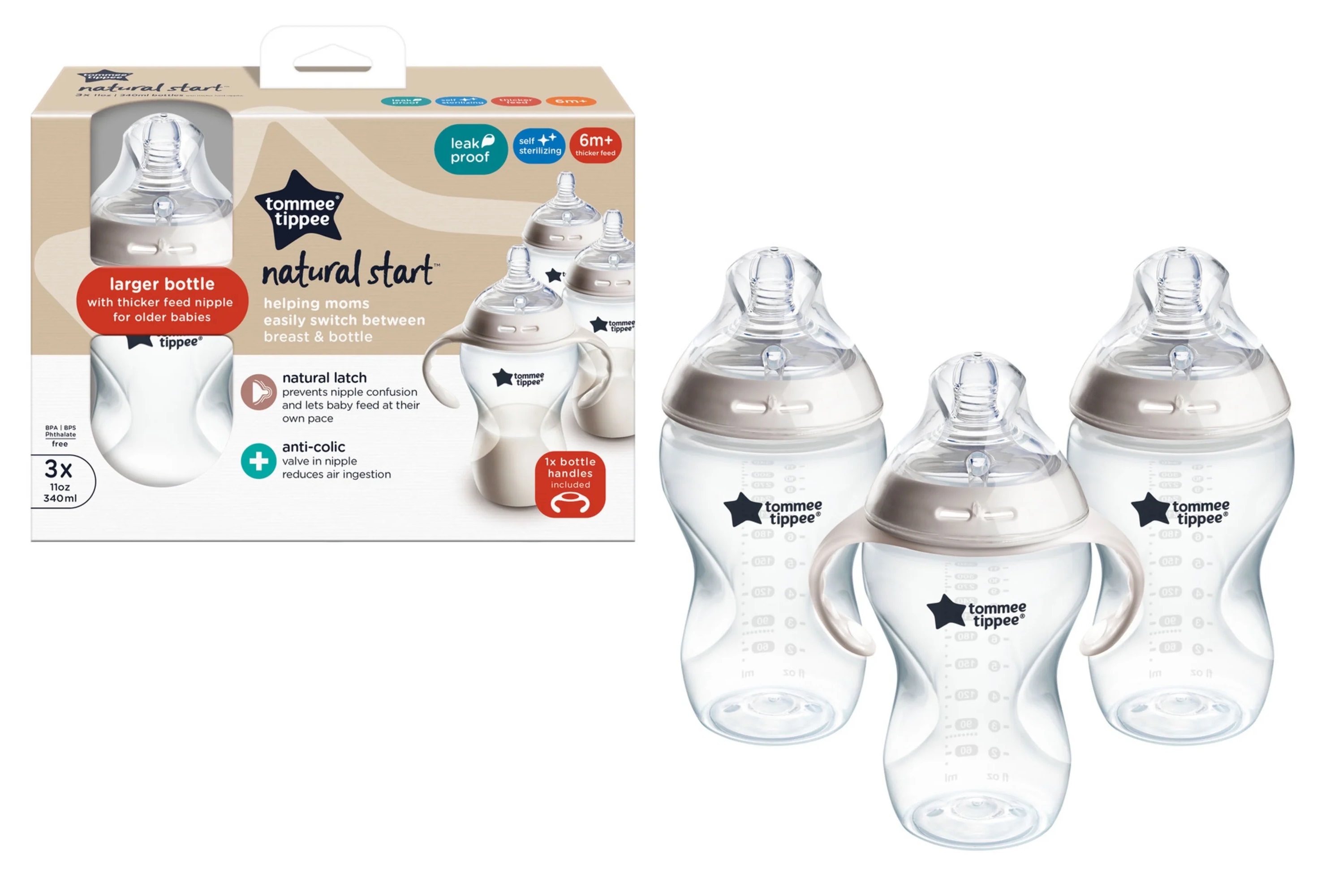 Tommee Tippee Biberones Natural Start 3 De 11oz 340ml 6m+