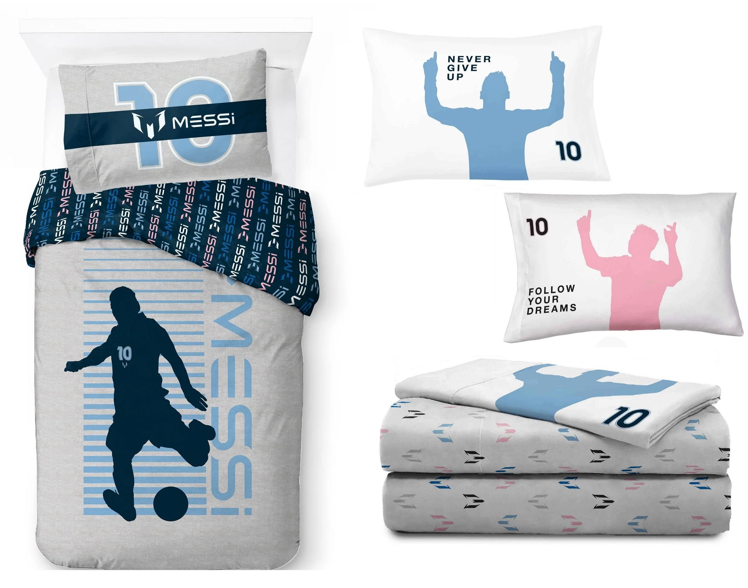 Set ropa de Cama Individual Messi 5pz Edredon 2 Vistas Sabanas