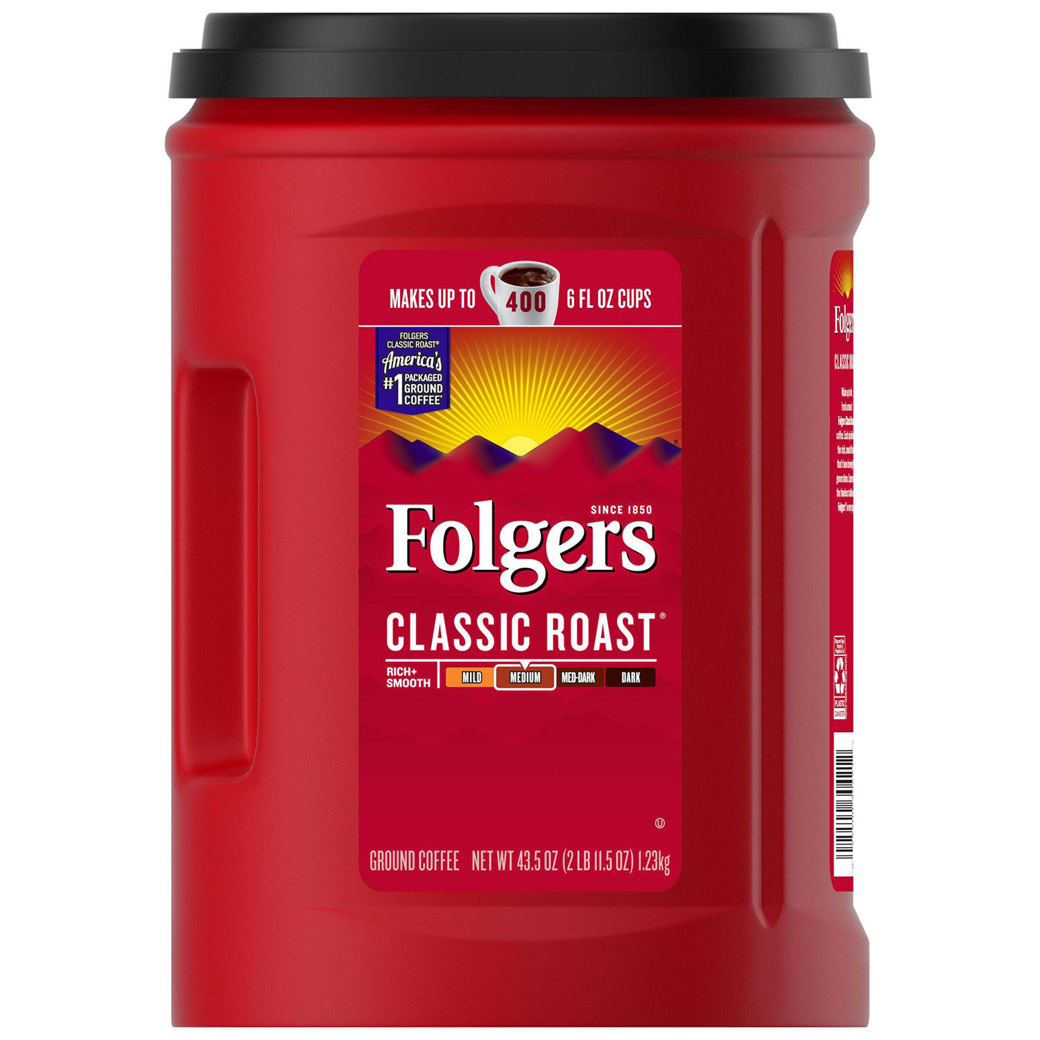 Cafe Folgers Classic Roast Clasico Bote Jumbo 1.23kg Molido Tostado 400 Tazas