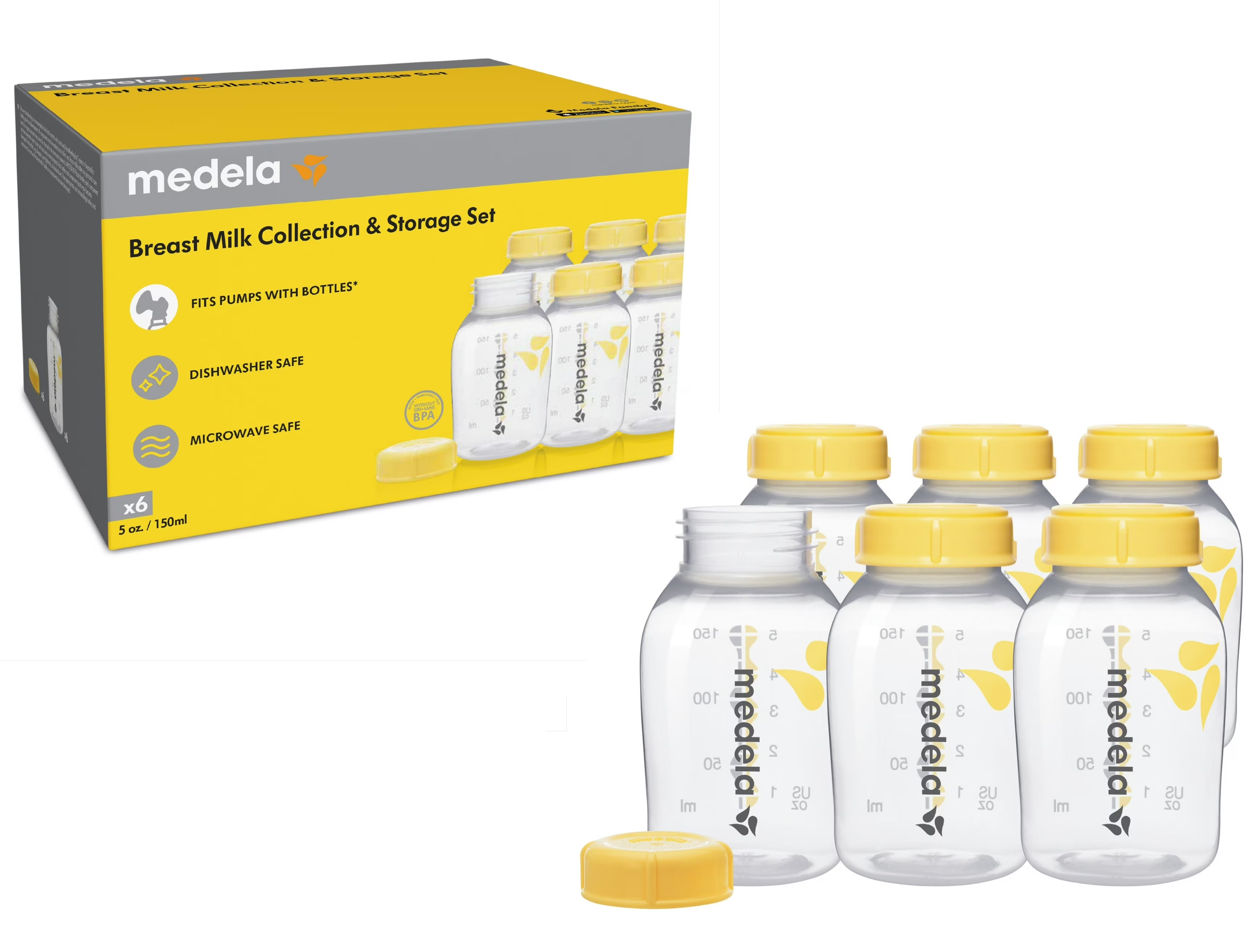 Juego de biberones Medela para recolectar y almacenar leche materna, 148 ml (5 oz) 6pz