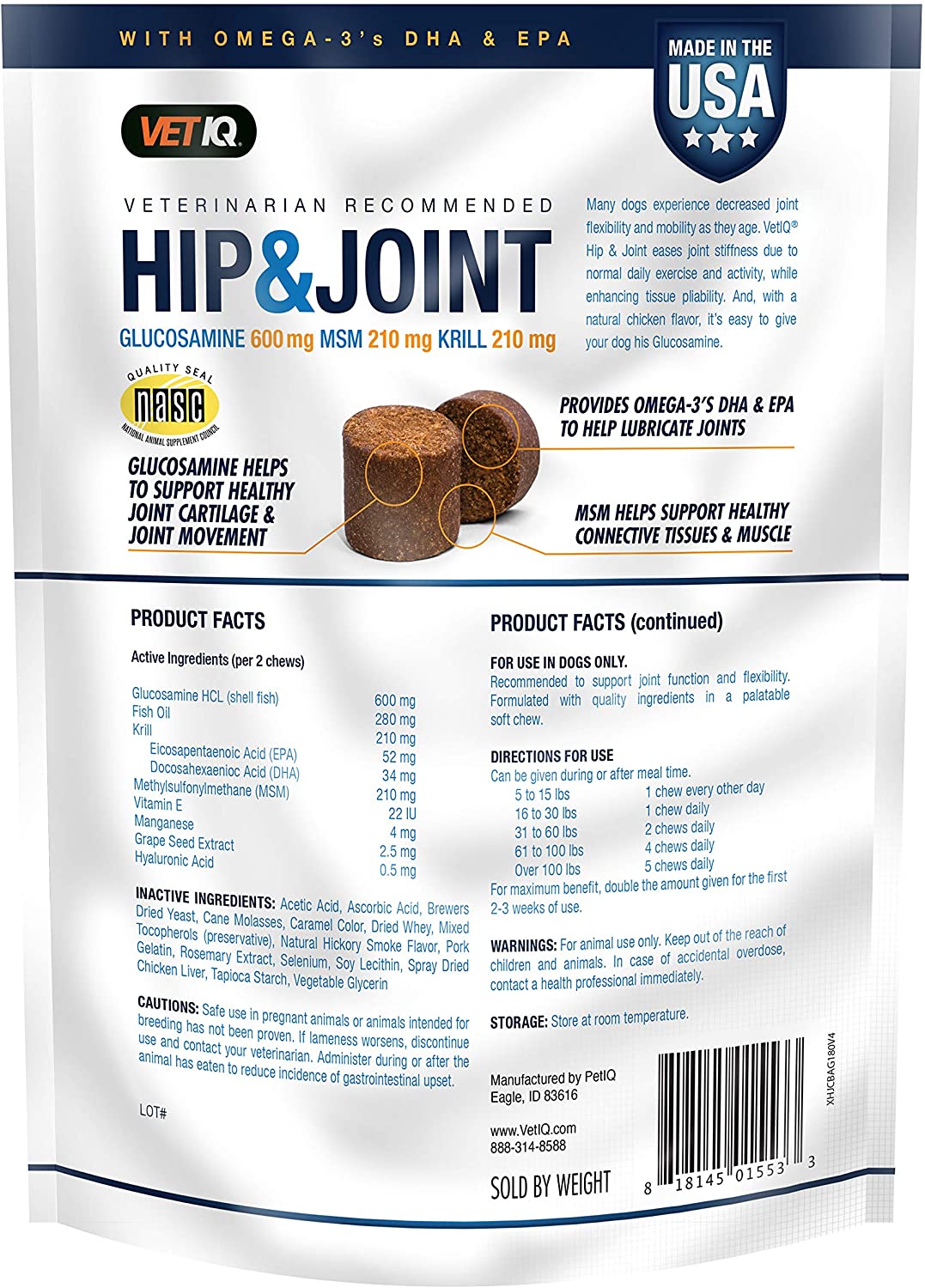 Suplemento Para Perro Fortalece Cadera Articulaciones 180 Hip & Joint Gluosamina