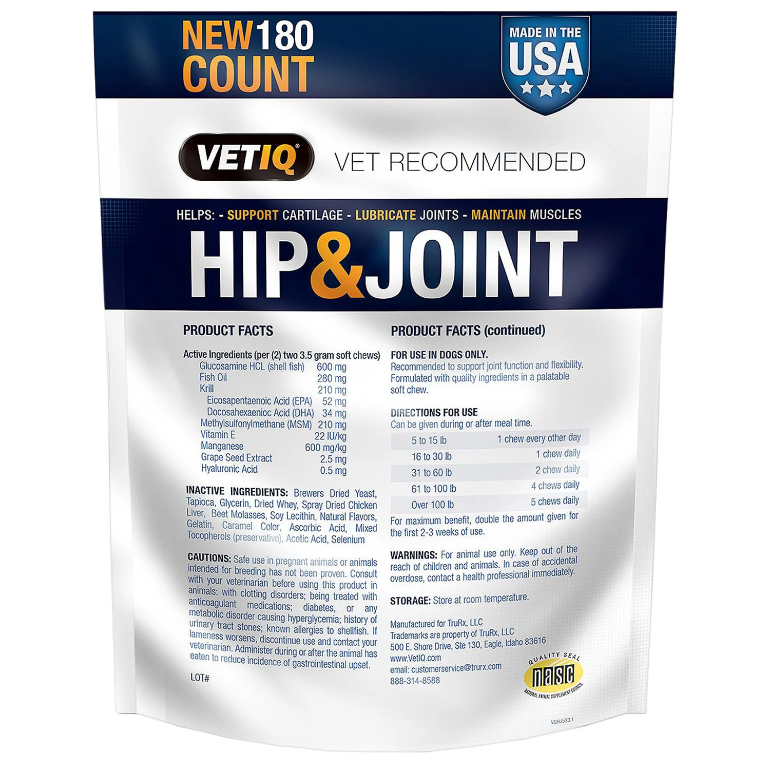 Suplemento Para Perro Fortalece Cadera Articulaciones 180 Hip & Joint Gluosamina