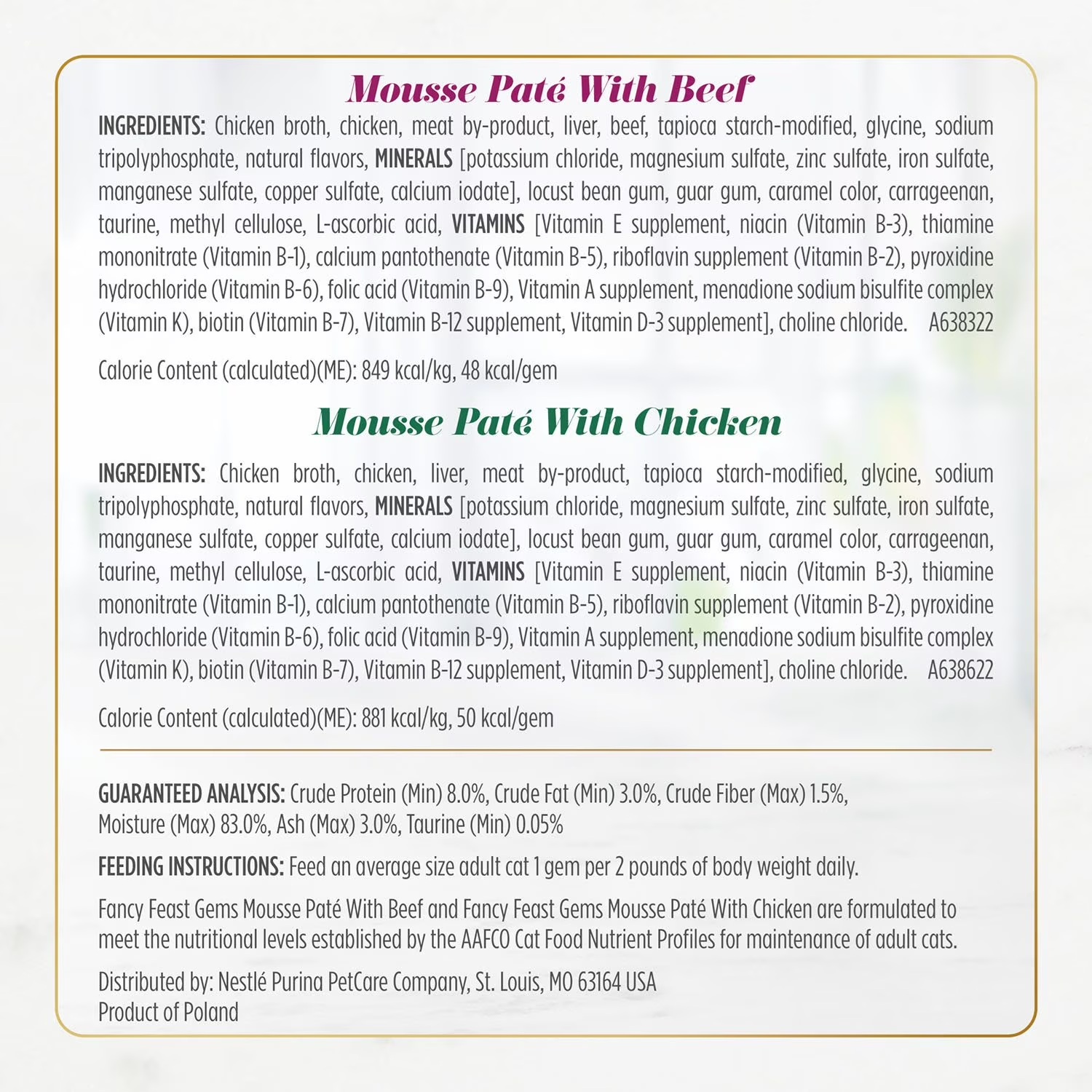 Purina Fancy Feast gems pate mousse para gato 40pz americano