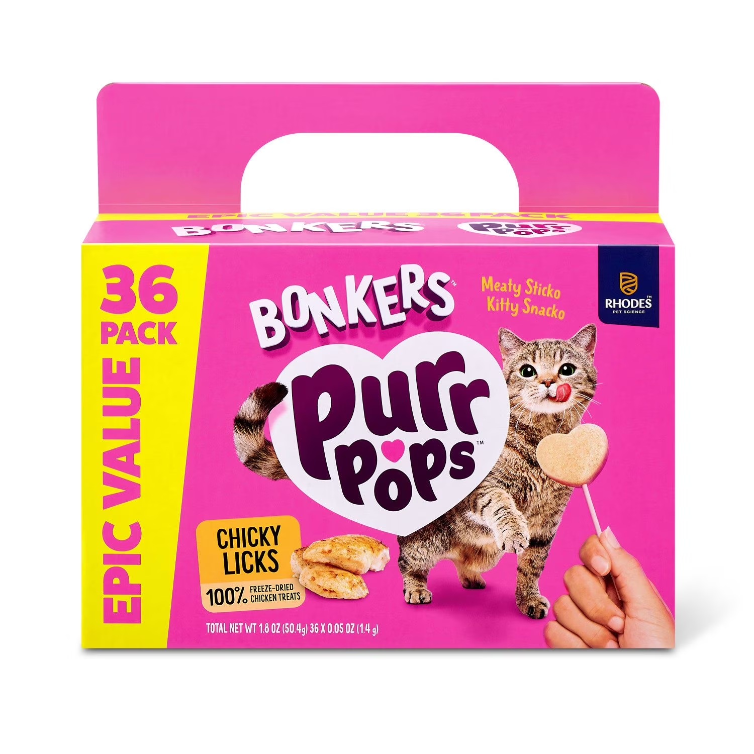 Bonkers Purrpops paleta golosinas sabor pollo para gato 36pz