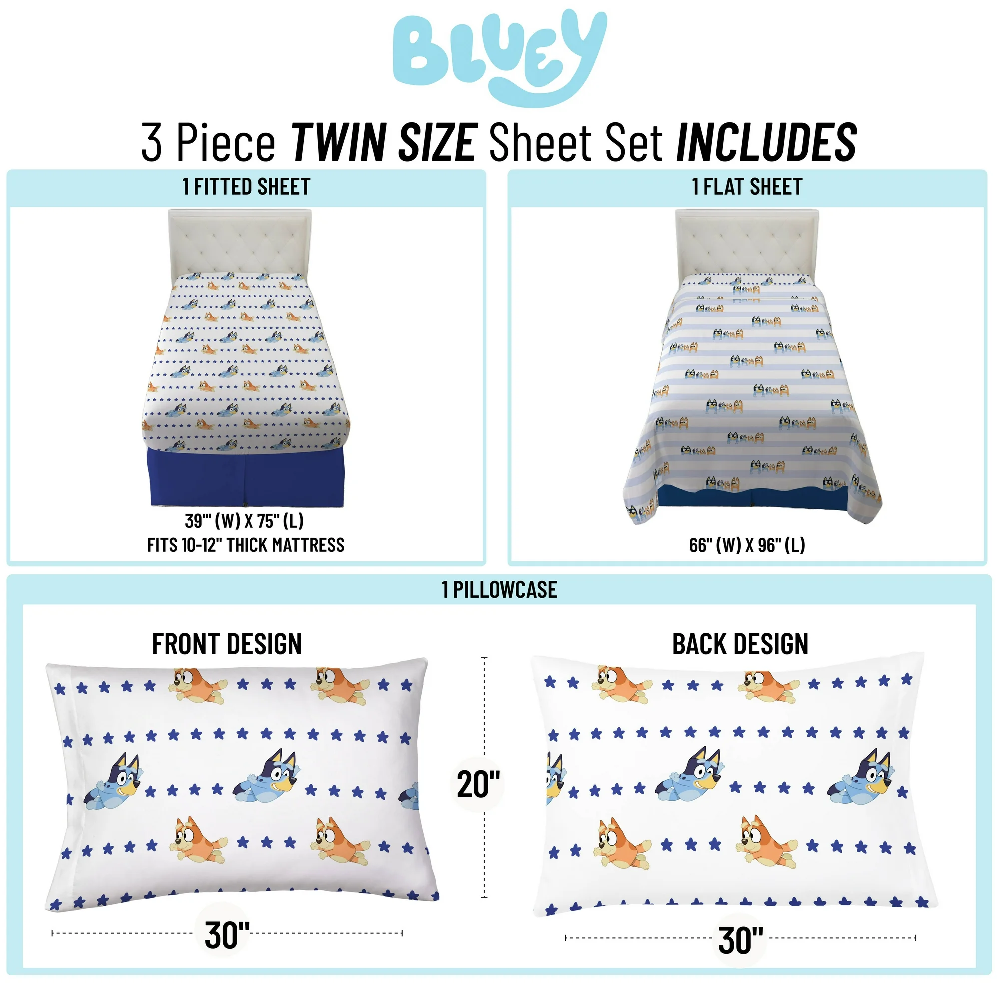 Juego de Sábanas Individual 3pz Bluey Azul