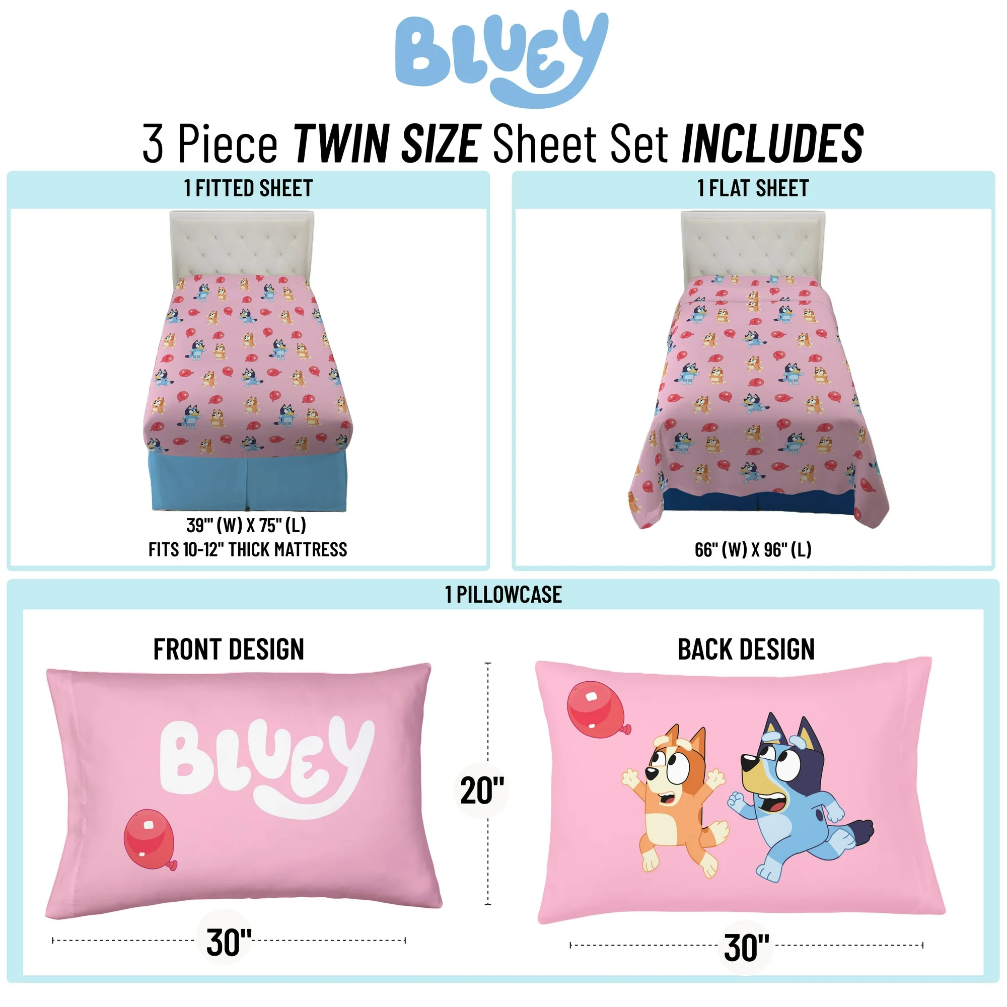 Juego de Sábanas Individual 3pz Bluey Rosa