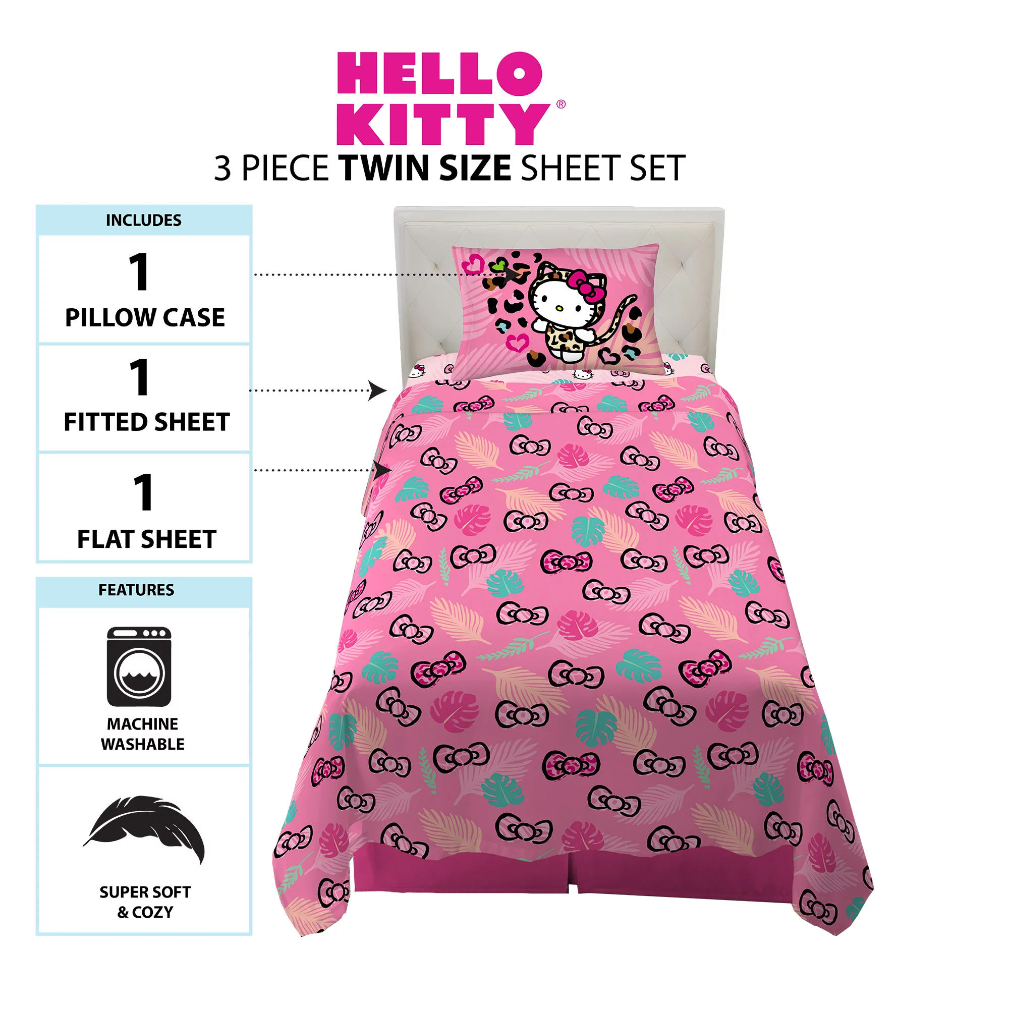 Juego de Sábanas Individual 3pz Hello Kitty Rosa
