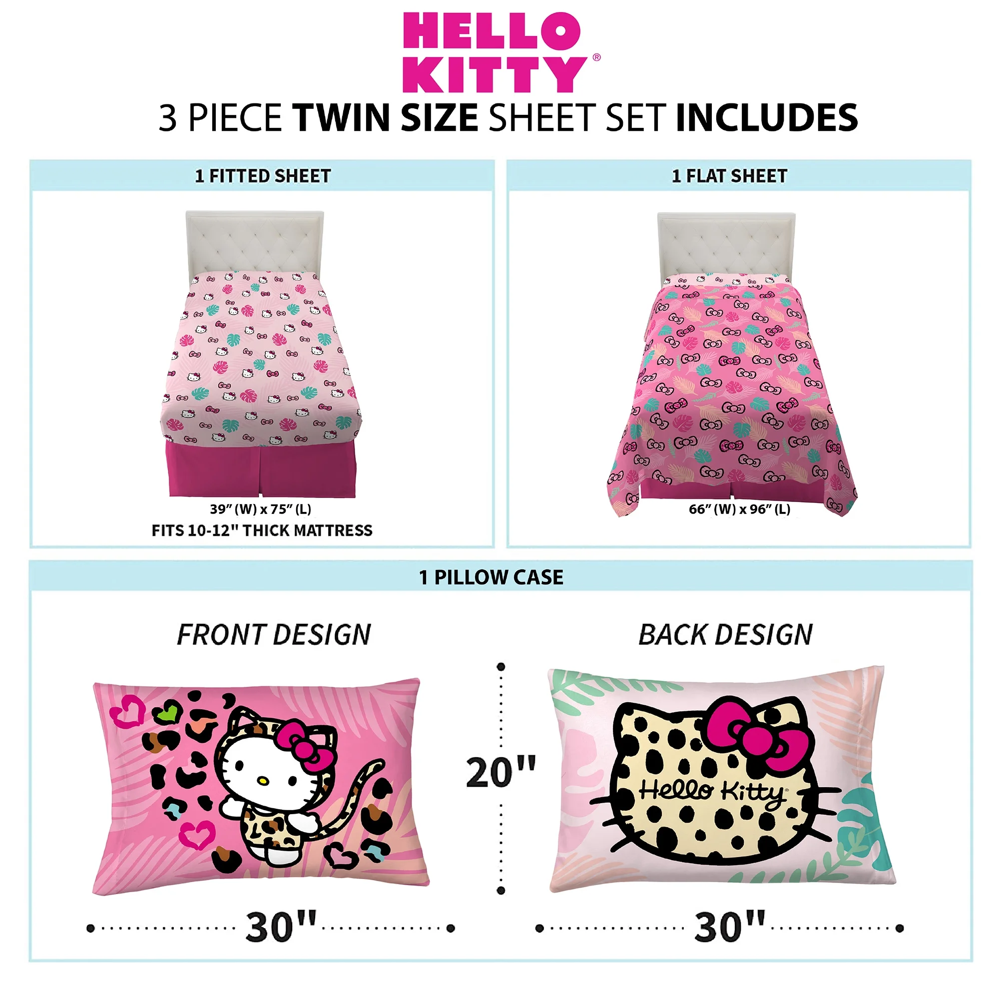 Juego de Sábanas Individual 3pz Hello Kitty Rosa