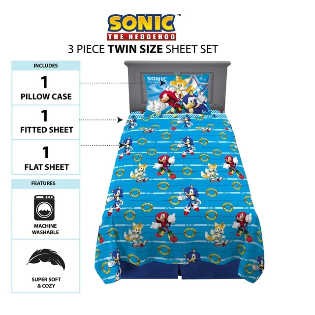 Juego de Sábanas Individual Azul Sonic 3pz