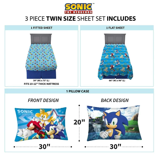 Juego de Sábanas Individual Azul Sonic 3pz