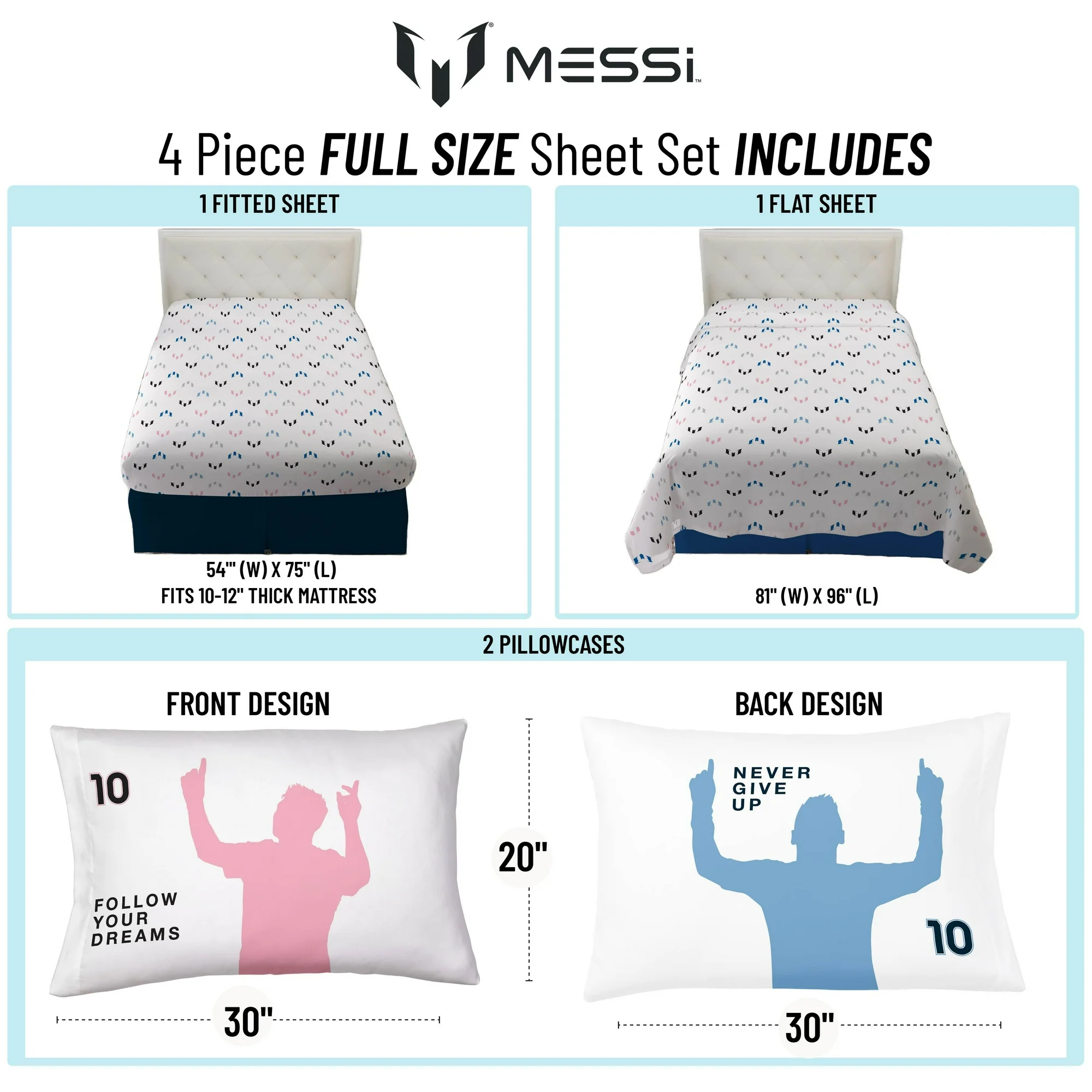 Juego De Sabana Tamaño Matrimonial 4 Pz Messi
