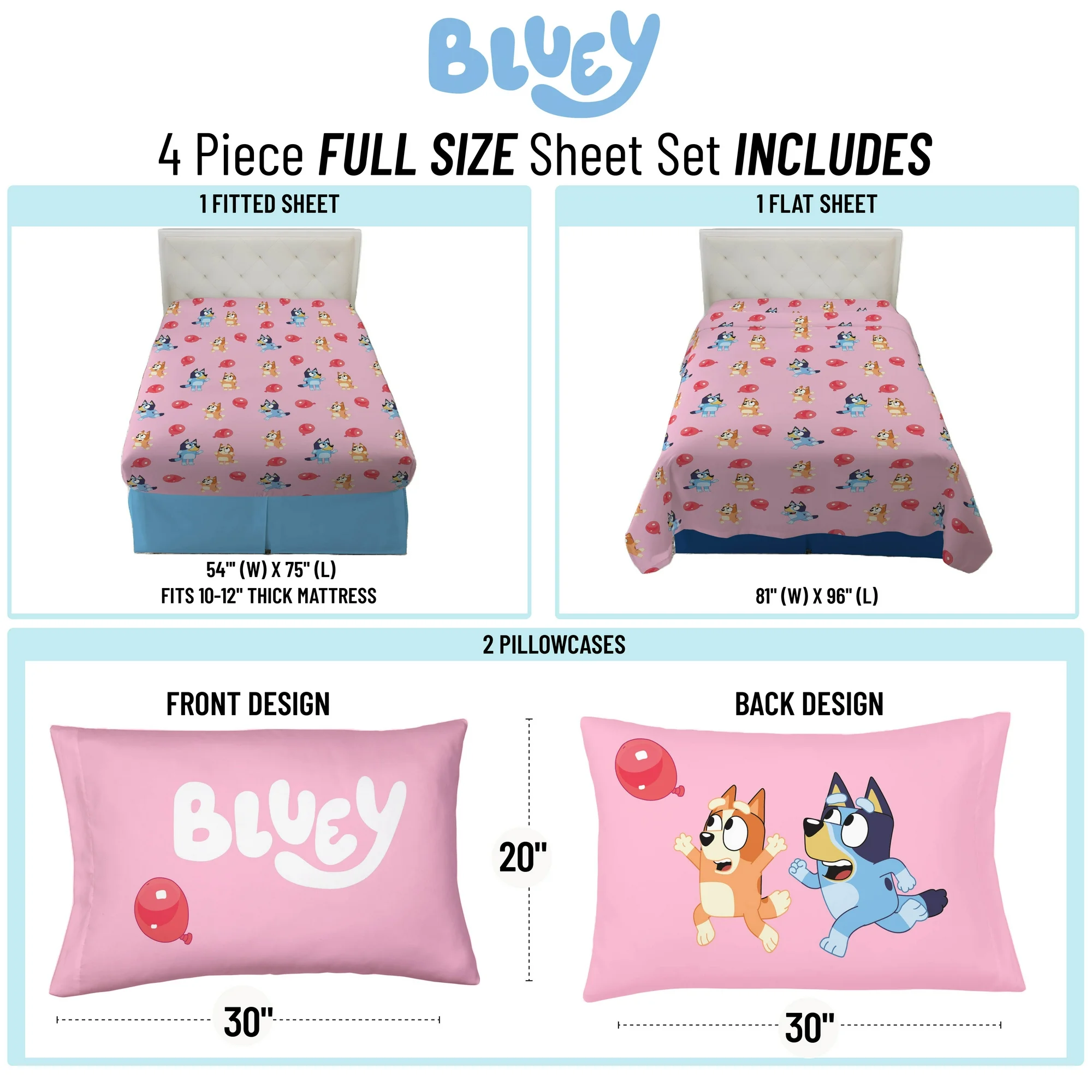 Juego De Sabana Tamaño Matrimonial 4 Pz Bluey Rosa