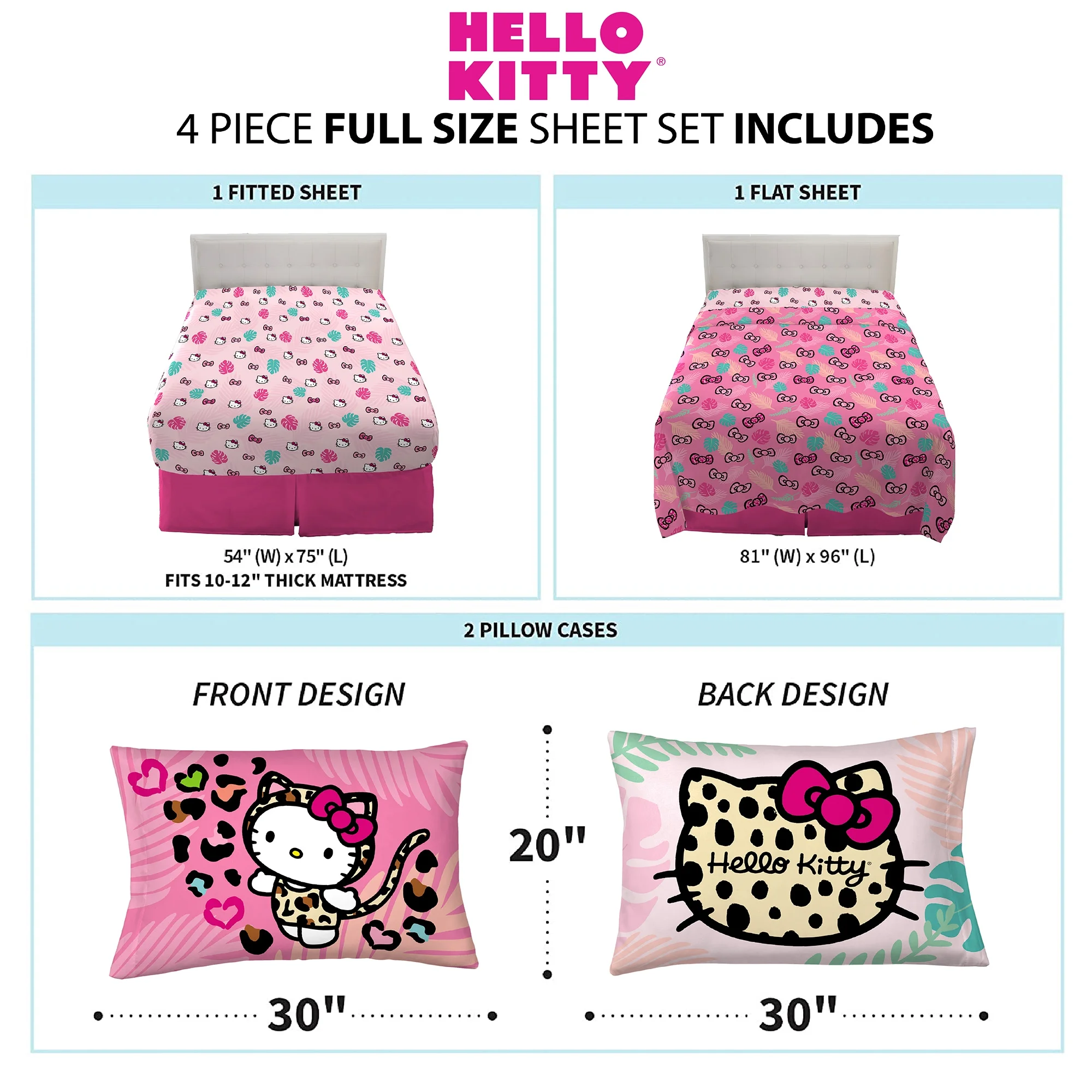 Juego De Sabana Tamaño Matrimonial 4 Pz Hello Kitty Rosa