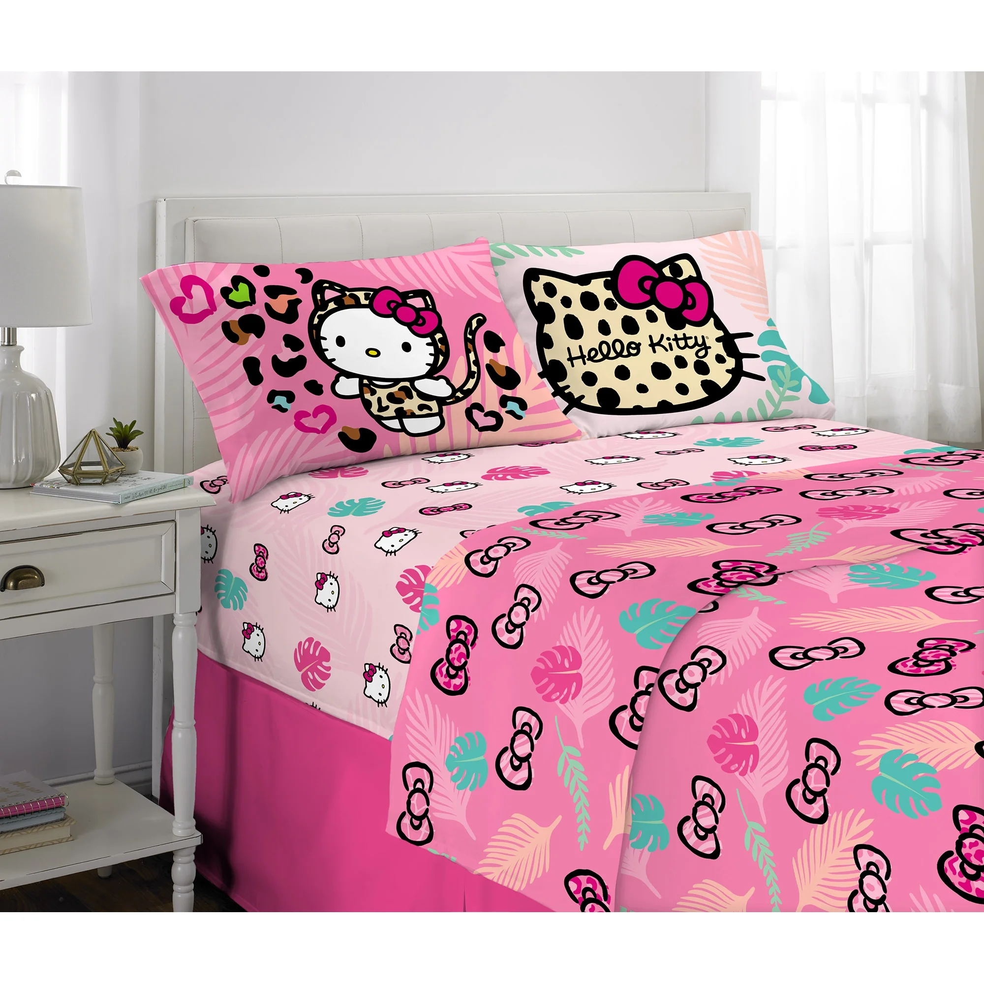 Juego De Sabana Tamaño Matrimonial 4 Pz Hello Kitty Rosa