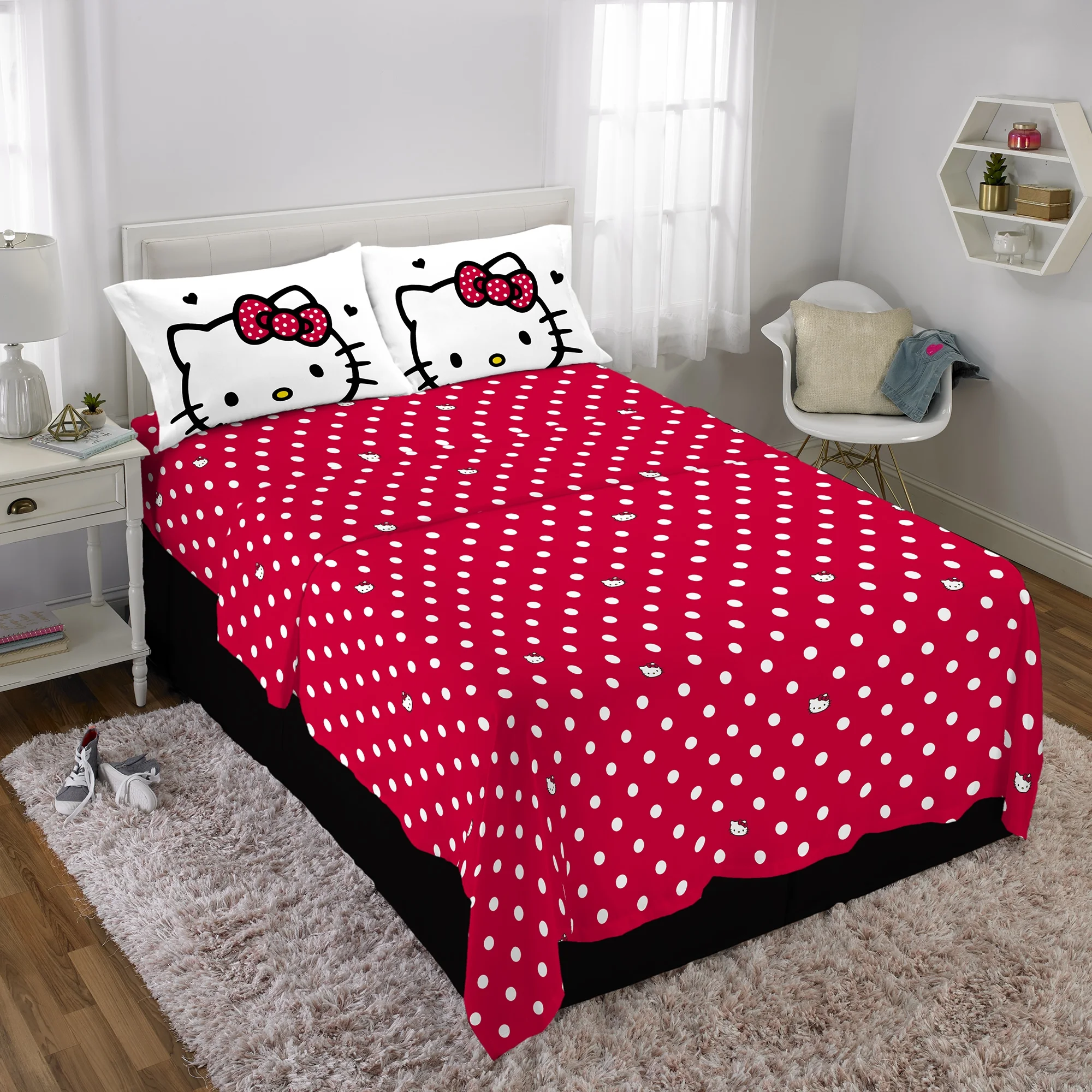 Juego De Sabana Tamaño Matrimonial 4 Pz Hello Kitty Rojo