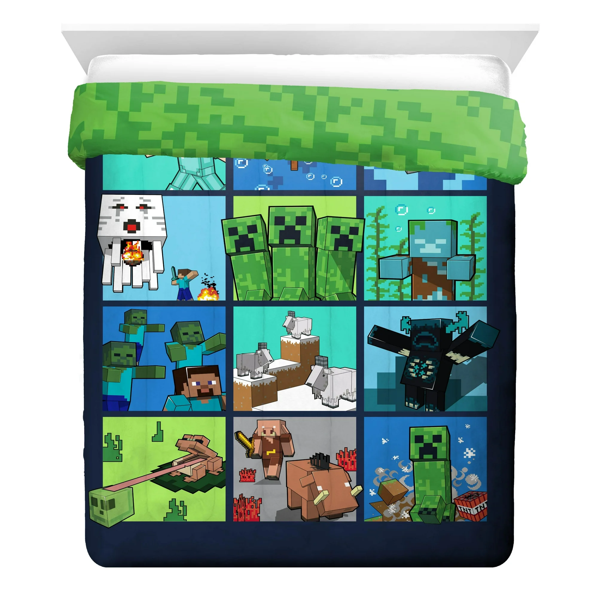 Juego Cama Minecraft Queen Edredon 2 Vistas Sabanas 7pz