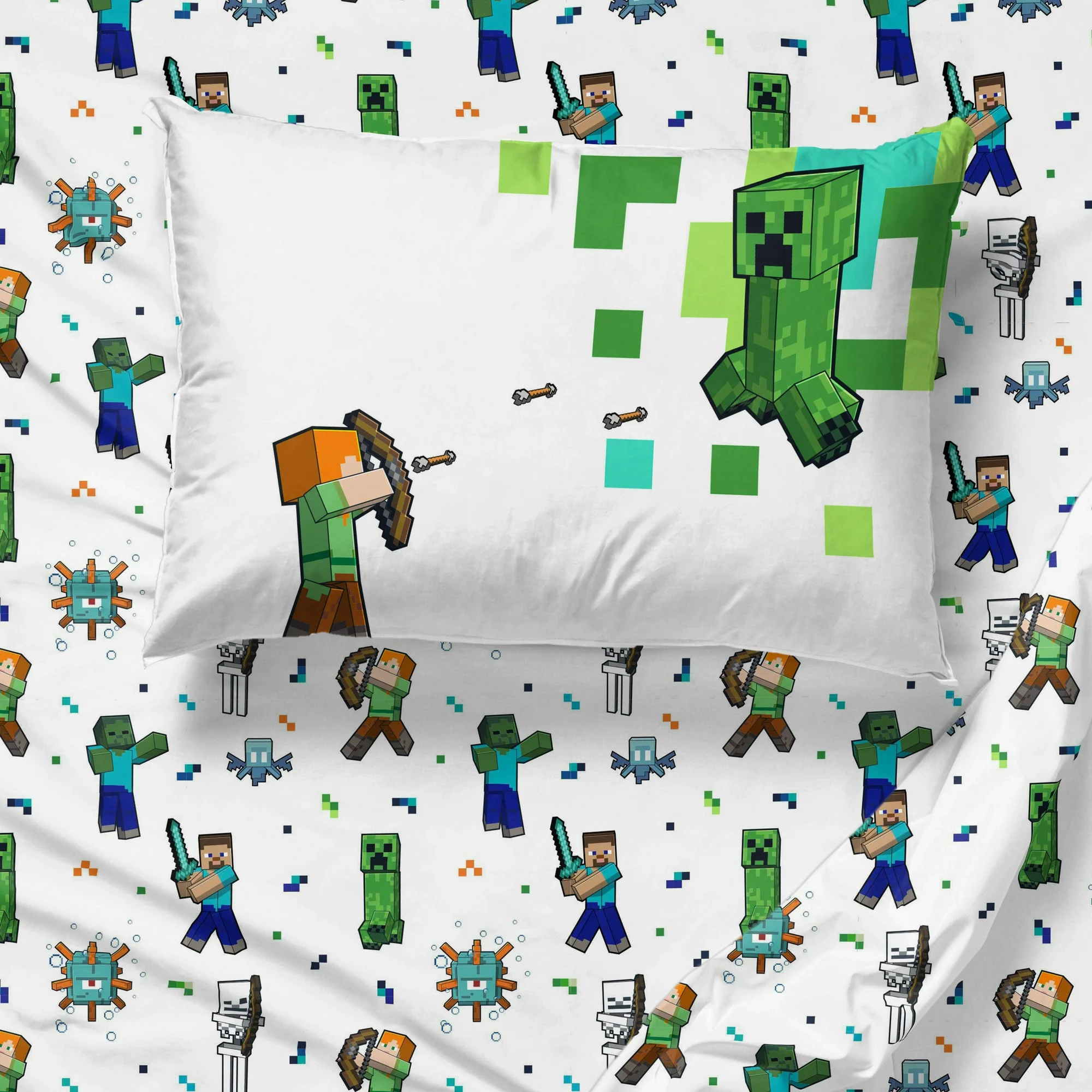 Juego Cama Minecraft Queen Edredon 2 Vistas Sabanas 7pz