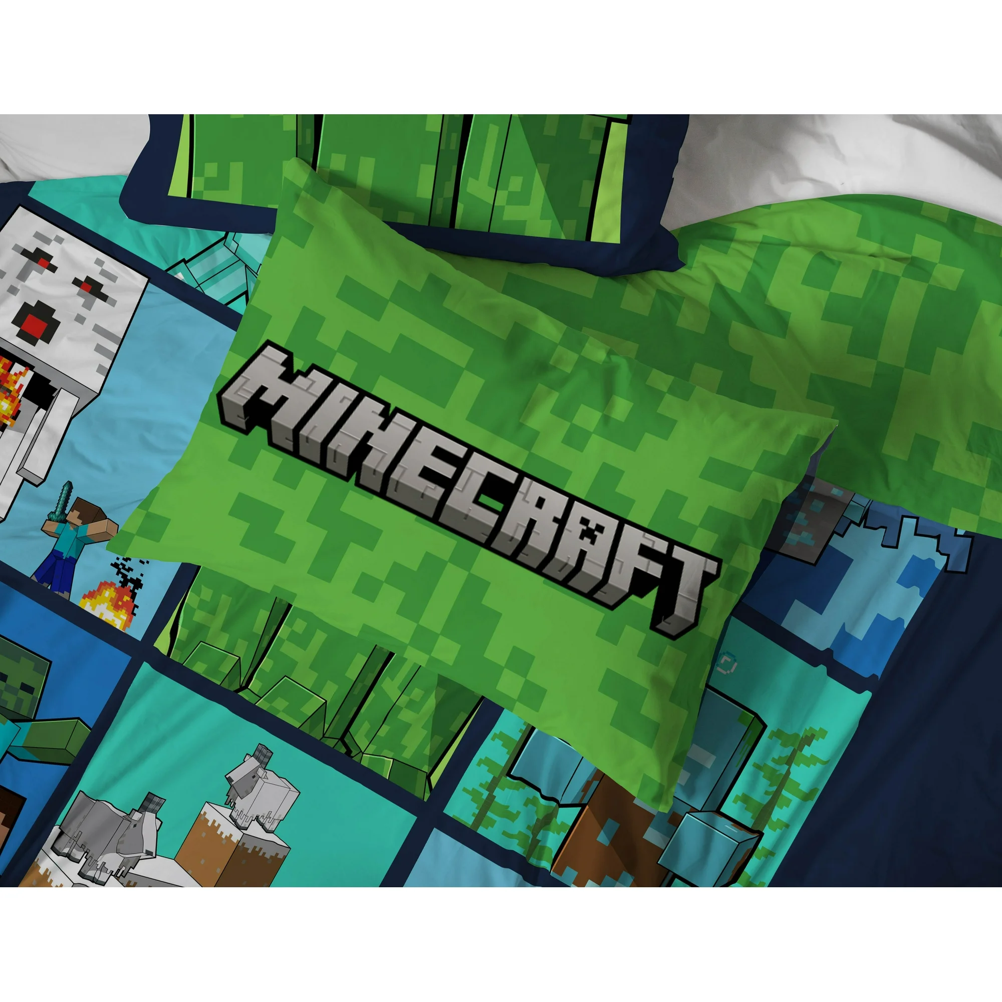 Juego Cama Minecraft Queen Edredon 2 Vistas Sabanas 7pz