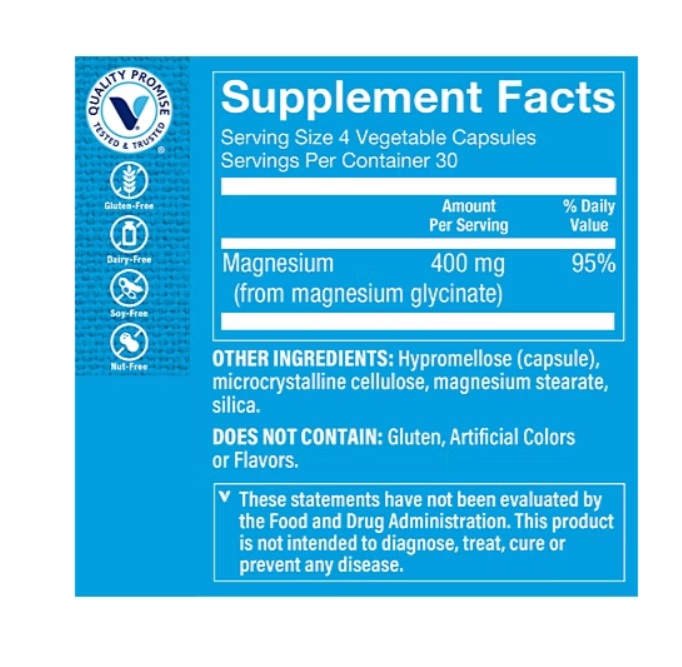 Glicinato de magnesio 400 mg, 120 cápsulas