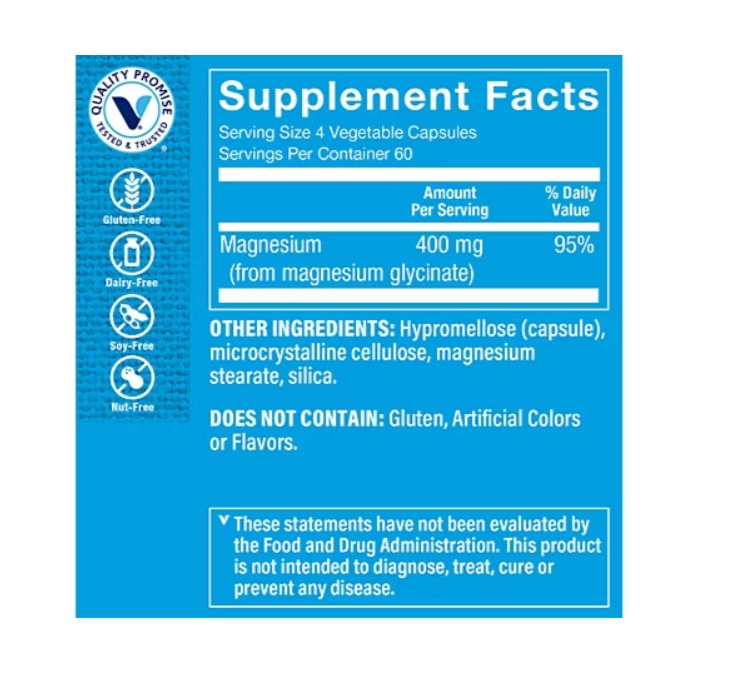 Glicinato de magnesio 400 mg, 240 cápsulas