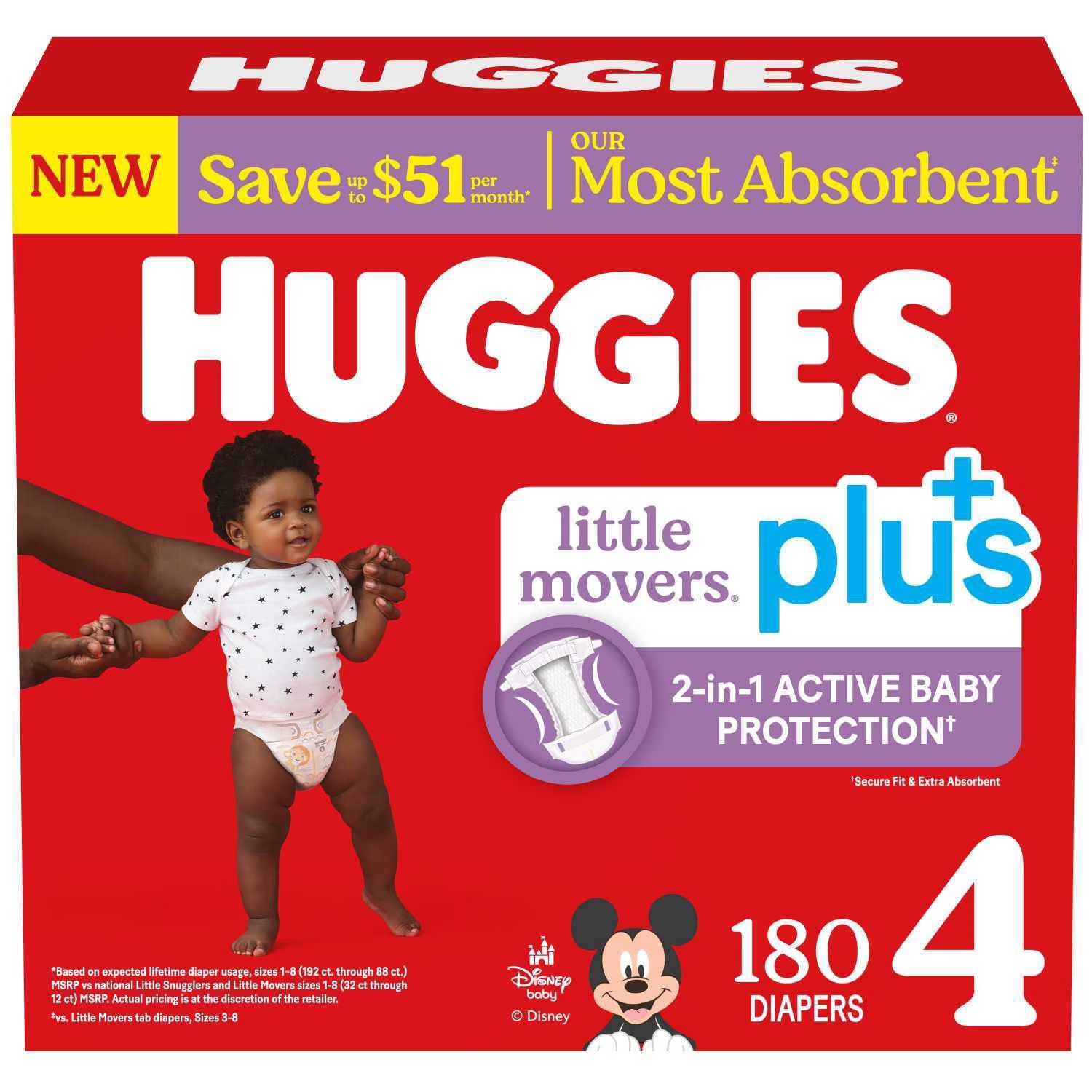 Pañales 180pz Huggies Etapa 4 Little Movers Plus 10-17 kg