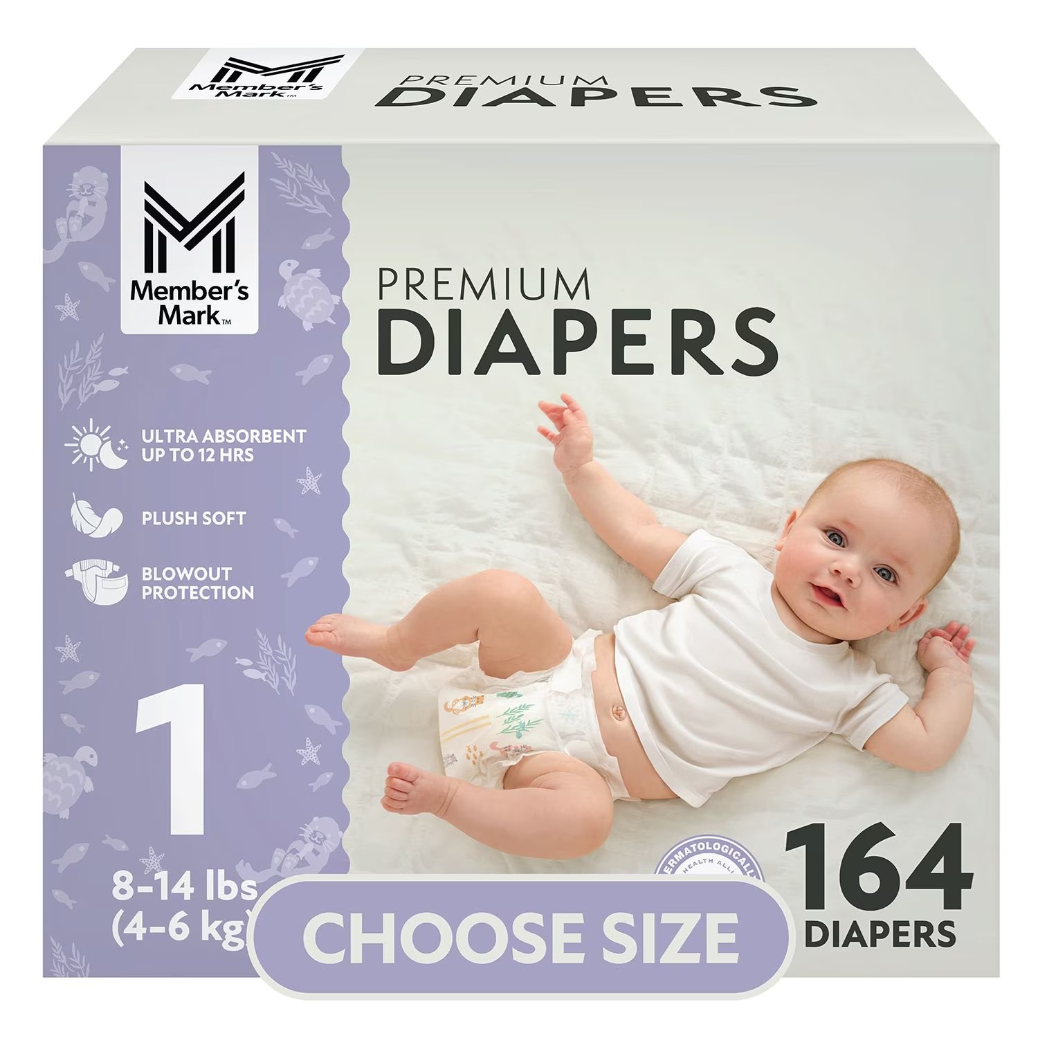 Pañales premium etapa 1 con 164pz Members Mark Bebes 4-6kg