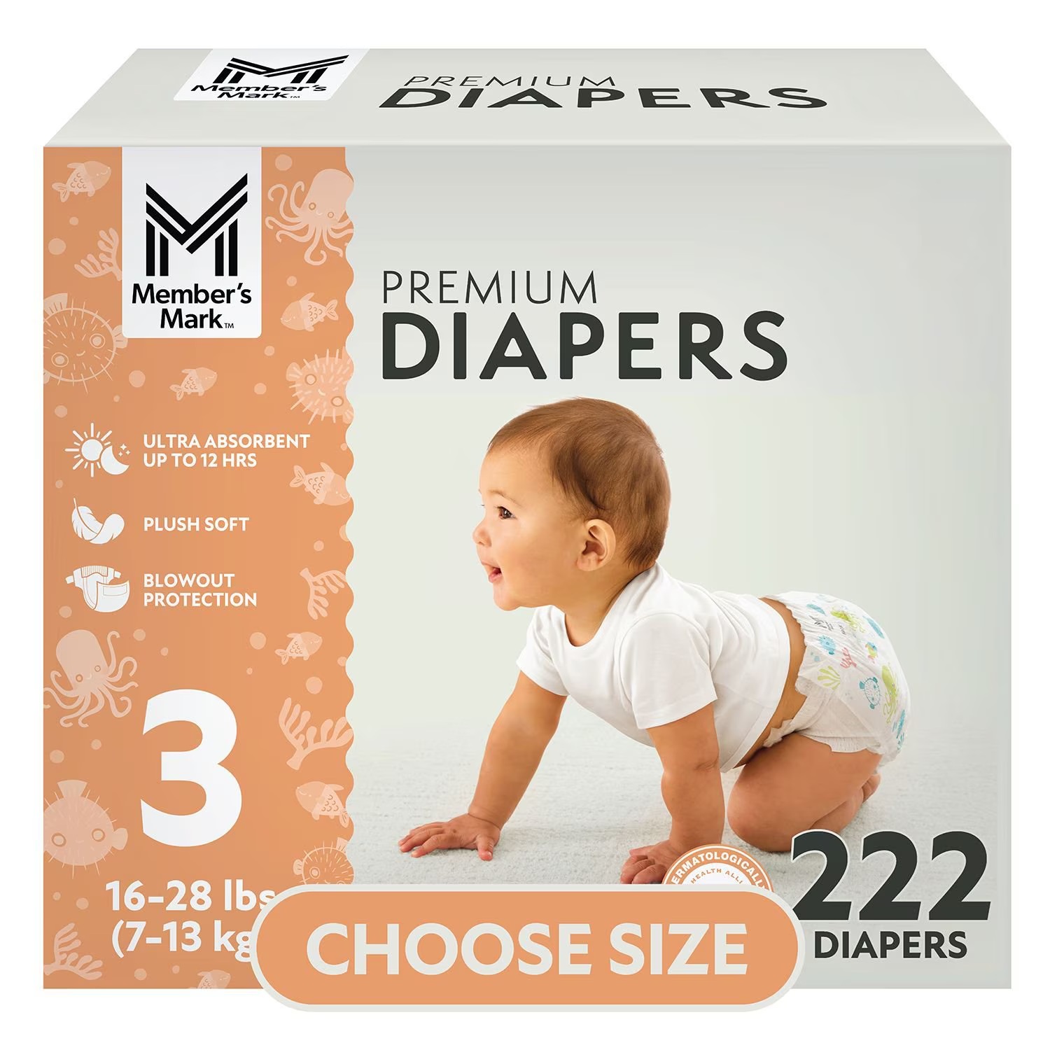 Pañales Premium Etapa 3 Con 222pz Members Mark Bebes 7-13kg
